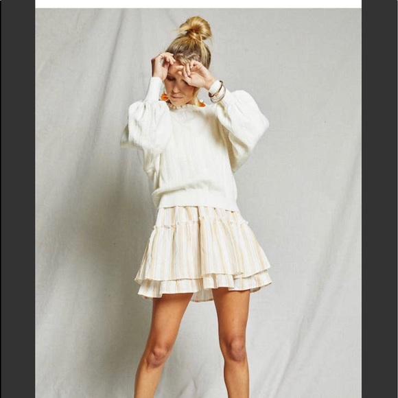 Puff Sleeve Sweater in Winter White with Ruffle detail and Puff Sleeves - Picture 4 of 4